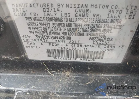 2014 Nissan Versa Note Sv из США, поврежденный, VIN 3N1CE2CP5EL428100